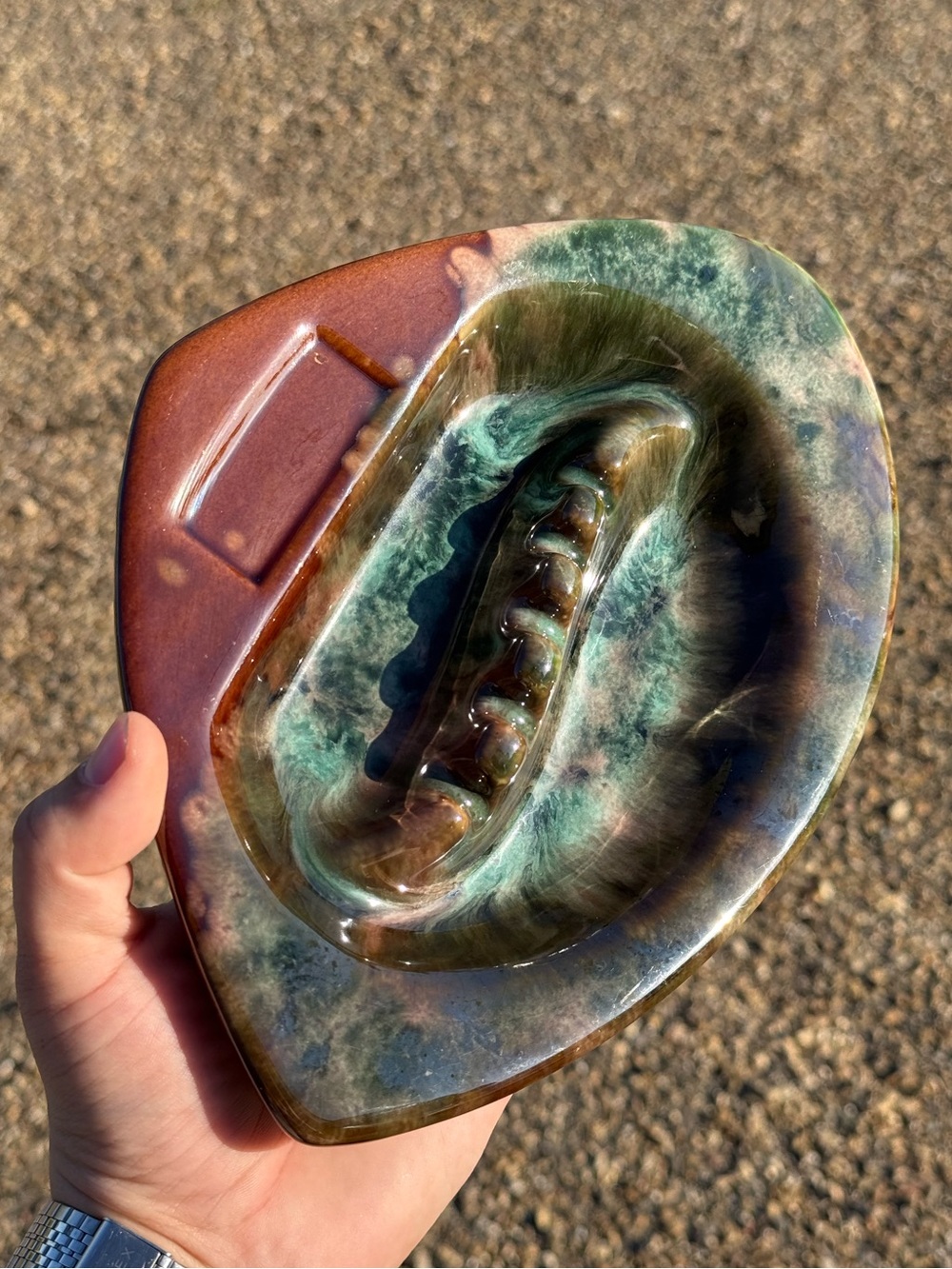 MCM Brown Green Beauceware 712-A Ceramic Ashtray Trinket Dish by Quebec Canada
